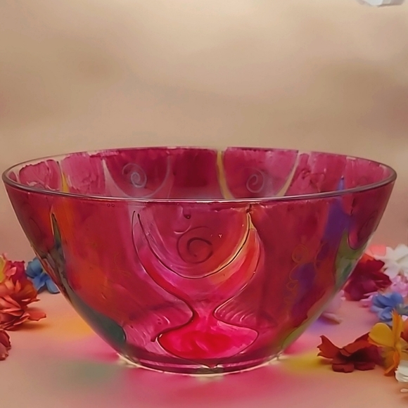 Arcoroc France 1998 hand-painted, signed pink magenta bowl - Picture 4 of 16